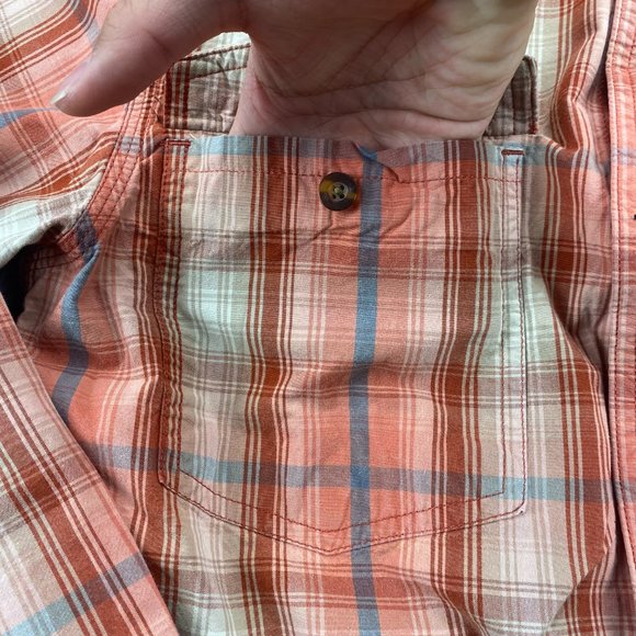 Carhartt Shirt Men Small S Orange Brown Blue Plaid Button Up Relax Fit - STAINS - Picture 3 of 11